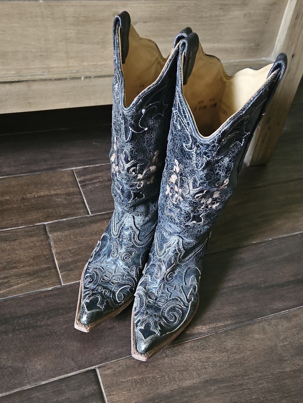 Corral Boots Women’s Black Leather / Lizard Western Vintage Cowboy Boots Sz 8.5